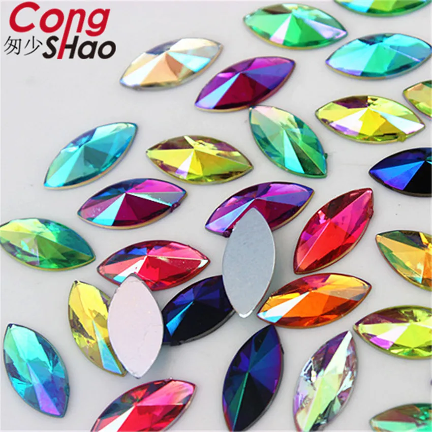 Cong Shao 300PCS 7*14mm AB Colorful Flatback Horse Eye Acrylic Rhinestone Trim Stones And crystals DIY Costume Crafts YB356 | Дом и сад