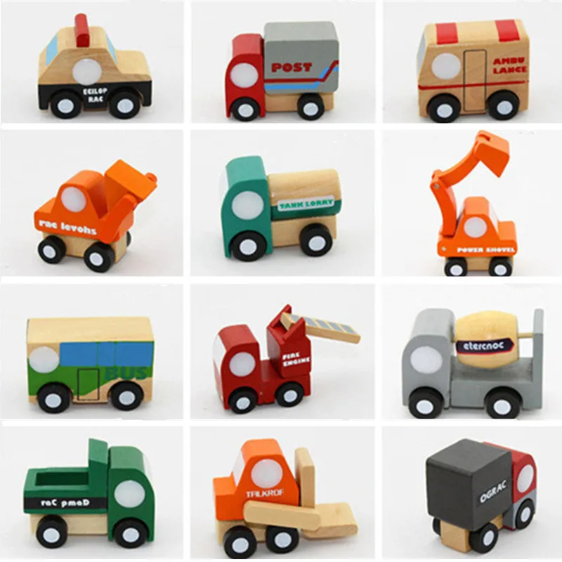 

12 Pcs/ Set Wooden Mini Car Toys Diecasts Vehicle Cars Cute Models Baby Educational Simulate Mini Car Gift For Children