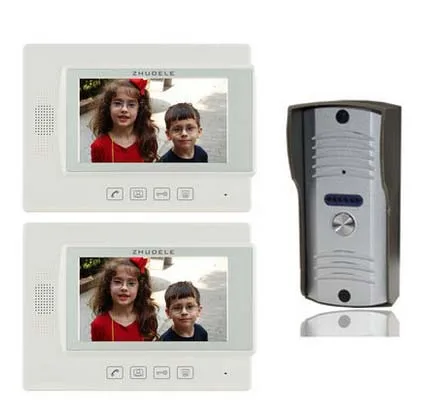 

ZHUDELE Home Security Intercom System Doorbell 7" Video Door Phone+700TVL Smart IR Camera w/t Waterproof cover 1camera+2monitor