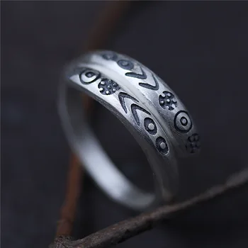 

C&R Pure 990 Sterling Silver Rings for Women Vintage Thai Silver Ethnic Totem Print Opening handmade ring Fine Jewelry Size 5-10