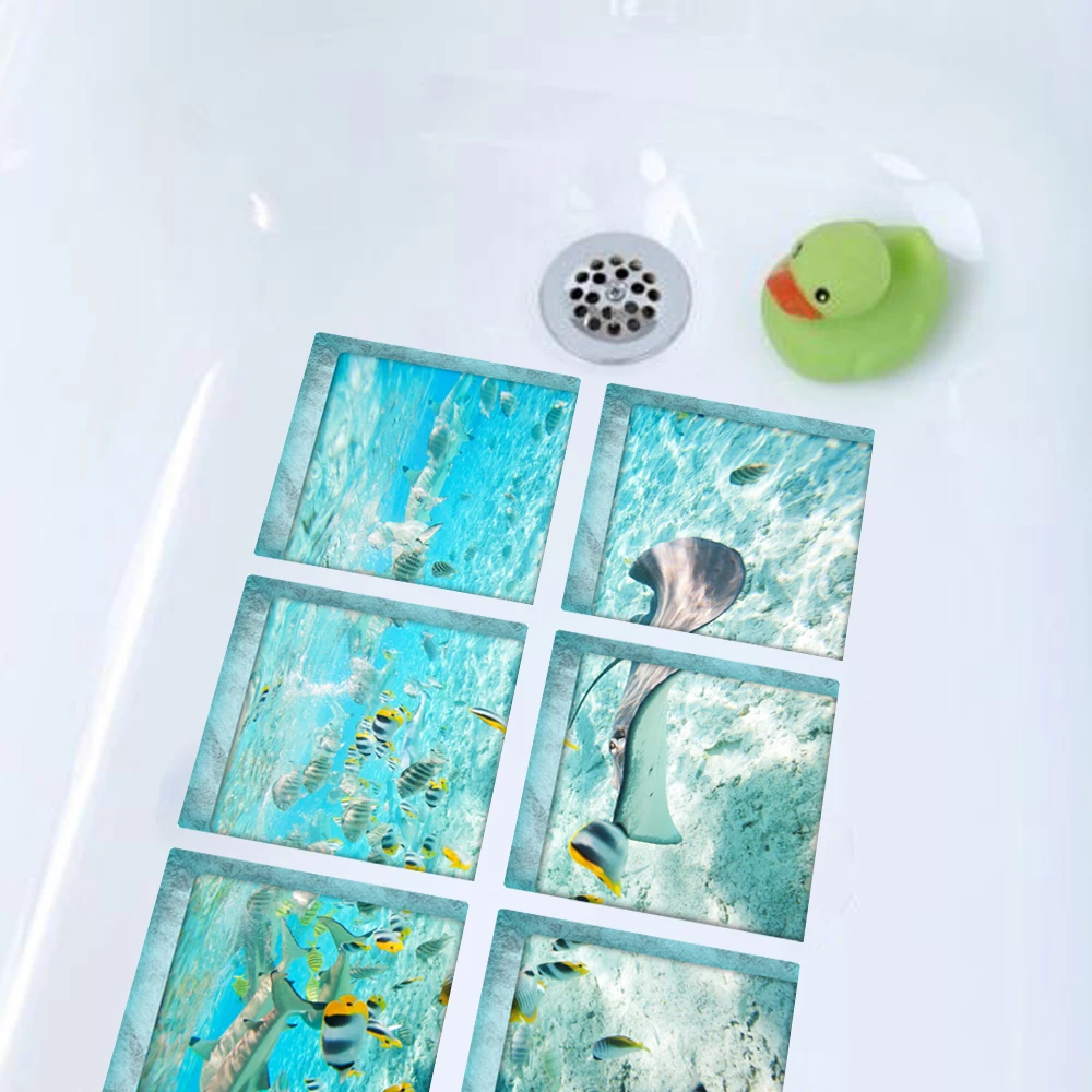 6 шт./компл. обои с изображением подводного мира 3D Ванна Стикеры Non-slip Водонепроницаемый самоклеющаяся Наклейка на стену душевой кабиной для Ванная комната украшение дома