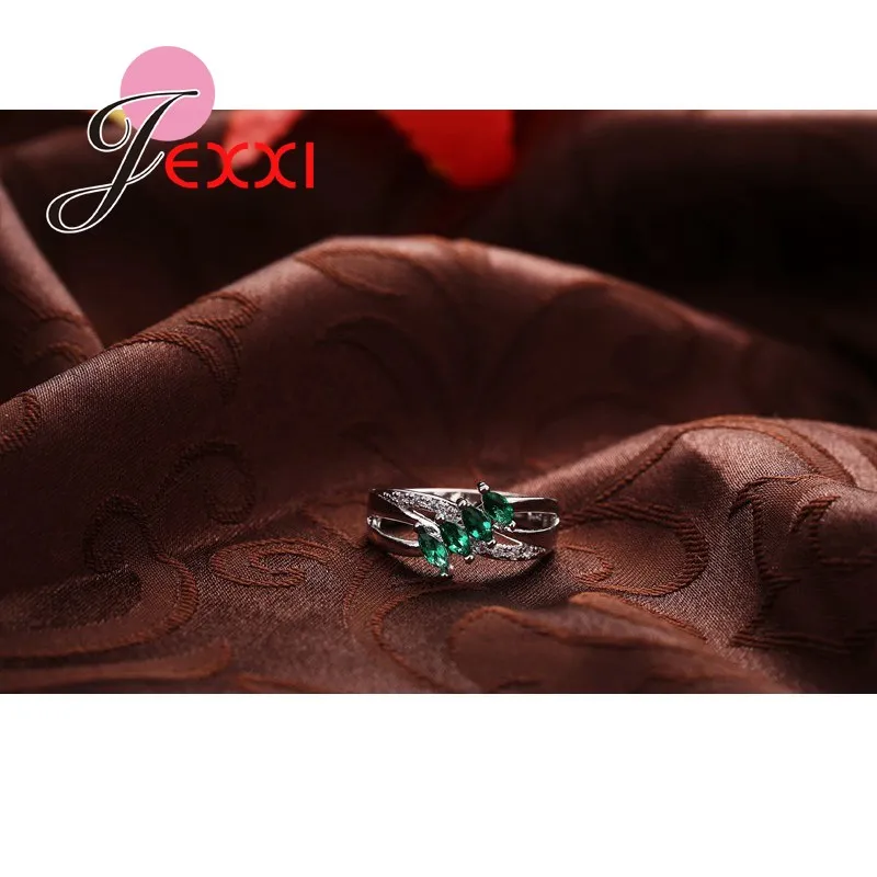 Для женщин и девушек, лучшие подарки, 925 пробы, серебряное кольцо для женщин, зеленый камень, ветка, лист, кольца, свадебные аксессуары, бижутерия