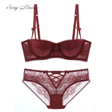Сексуальный мусс кружева сексуальный 1/2 половина чашки размера плюс бюстгальтер набор женское искушение нижнее белье пуш-ап бюстгальтер с глубоким вырезом стринги трусики