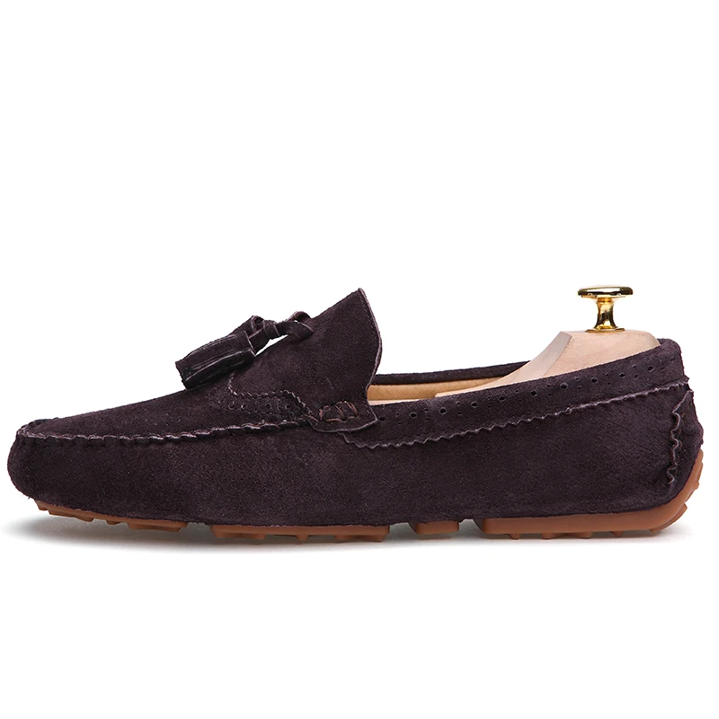 GOXPACER New 2018 Spring Autumn Men Shoes Loafers Pig Suede Flats Genuine Leather Shoes Moccasins Casual Shoes Breathable Tassel