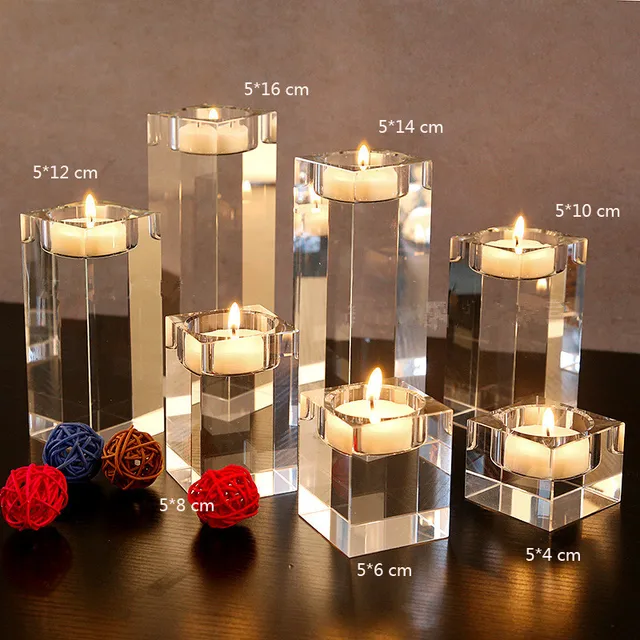 3PCS/SET Dining Table Solid Crystal Candlestick Transparent Crystal