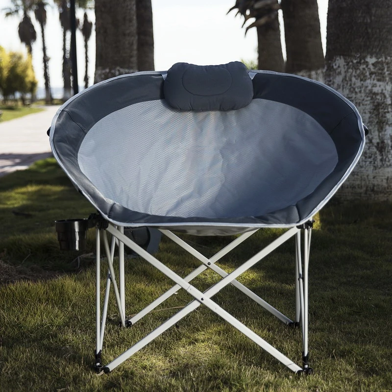 

Folding Moon Chair Nap Chair Cozy Egg Shape Chaise Lounge Portable Stable Fishing Patio Parties Camping Beach Picnic Chair