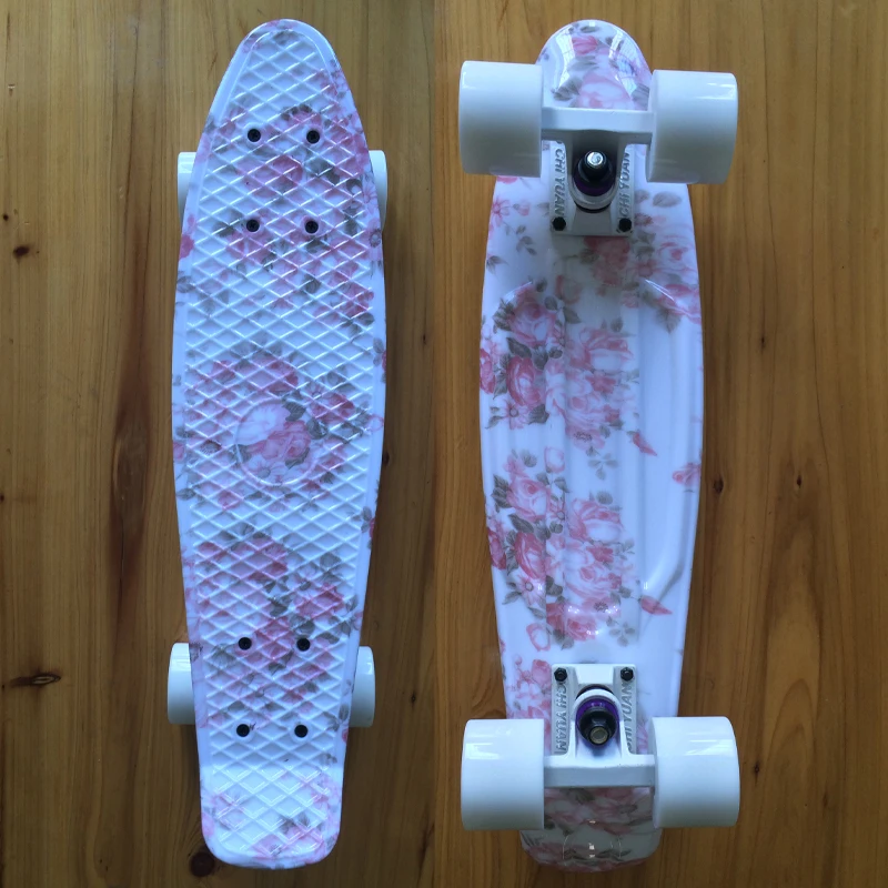 

Floral Graphic Printed Plastic Mini Cruiser Skateboard 22" X 6" Retro Longboard Skate Long Board