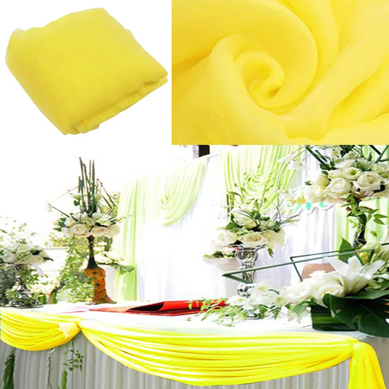 10 м х 1,35 м органза ткань прозрачная лента свадебное украшение для свадебного банкета отеля торжеств украшения принадлежности - Цвет: yellow