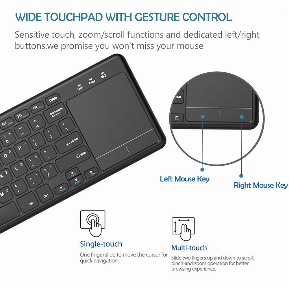 Koop Zienstar2.4Ghz Touchpad Wireless Keyboard Voor Windows Pc, Laptop, Ios Pad, Smart Tv, Htpc Iptv, android Doos, Engels Rusland Fr Arabisch