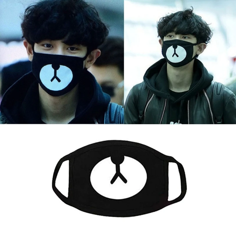 

2019 New Fashion Men Women Unisex Solid Color Black Cosplay Party Outdoor Cool Anti Dust Cotton Mouth Mask Cute Bear