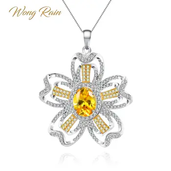 

Wong Rain Luxury 100% 925 Sterling Silver Citrine Sapphire Gemstone White Gold Flower Plant Pendant Necklace Jewelry Wholesale