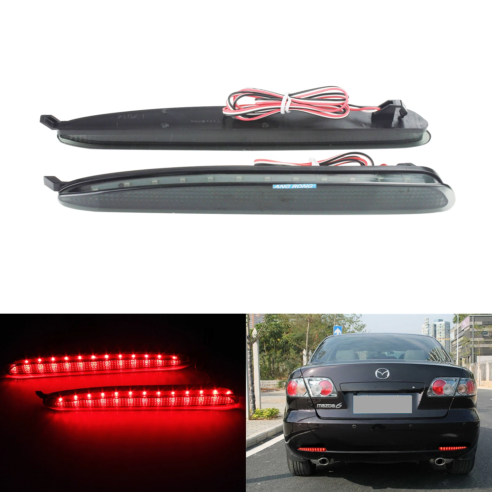 

ANGRONG 2x Red 24 LED Rear Bumper Reflector Light 2003-2008 For Mazda6 Atenza GG Mazdaspeed6
