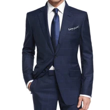 Luxury Navy Plaid Suit Men Custom Made Wool Blend Business Suits With Bemberg Lining,Bespoke Tailore Casual Windowpane Blue Suit Luxury Navy Plaid Suit Men Custom Made Wool Blend Business Suits With Bemberg Lining,Bespoke Tailore Casual Windowpane Blue Suit