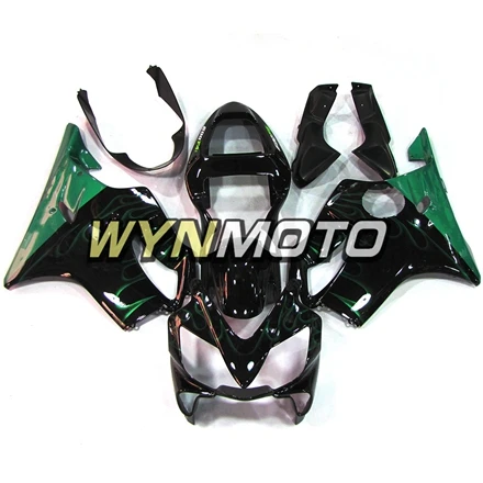 Мотоцикл обтекатель корпусов для HONDA CBR600F4i 2001 2002 2003 ABS Пластик инъекций черный глянец зеленое пламя Полный капоты