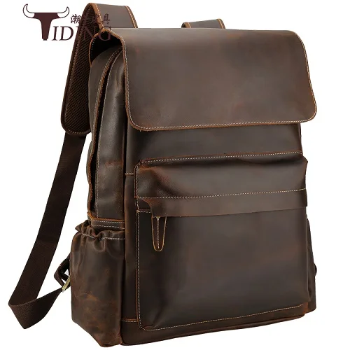 Мужской рюкзак для путешествий, натуральная кожа, 16 дюймов, для ноутбука, большой бренд, Повседневный, Деловой, Повседневный, большой, для школы, рюкзаки, сумки для книг, дизайнерская сумка - Цвет: brown bag