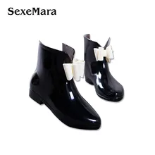 SexeMara Women Jelly Rain Boots Girls Ladies Walking Waterproof Winter Summer Spring Butterfly flowers Ankle Woman