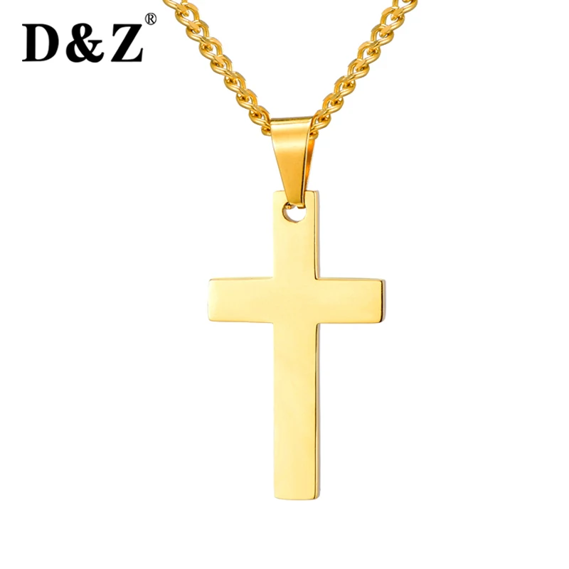 

D&Z 3 Colors Male Cross Necklaces Pendants Stainless Steel Crucifix Link Chain Necklace For Women Jewelry