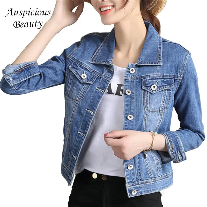 Spring New Women Denim Jacket Short Coats Fashion Long Sleeve Solid