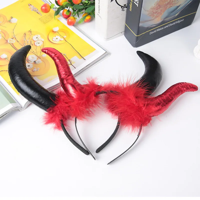 Red Black Cattle Horn Headband Kids Adults Devil Horn Hair Band Women