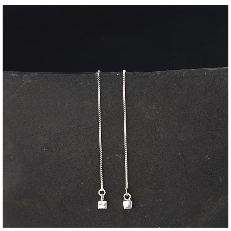 

AKOLION Women Fashion Silver Square Drop Earring Lovely Long block Box Girls Earrings female 925 Sterling Jewelry wholesale