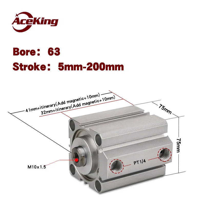 

SDA magnetic thin cylinder pressure industrial fixture SDA63x5x10x15x20x25x30x35x40x45x50 - SB push the cylinder piston rod