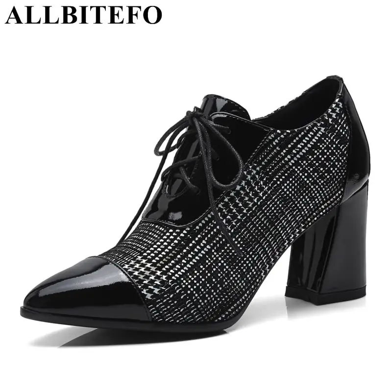 

ALLBITEFO new fashion brand genuine leather women high heel shoes thick heel mixed color women shoes office ladies shoes