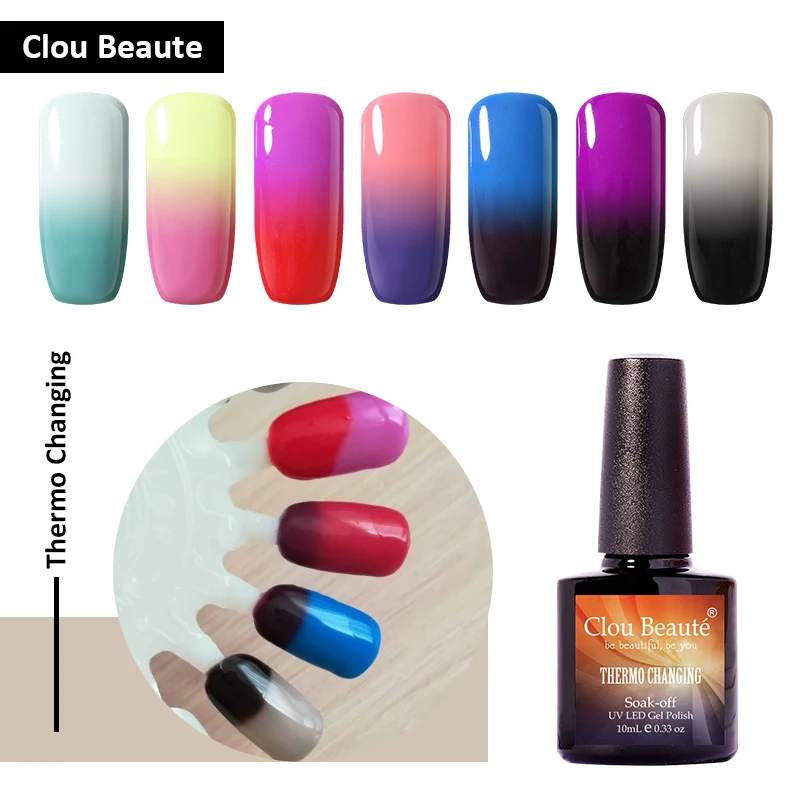 Гель лак для ногтей Clou Beaute термо меняющийся блестящий УФ/светодиодный|Гель