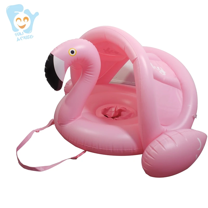 

Inflatable Pink Flamingo Baby Seat Pool Float with Canopy Toddler Ride on Animal Pool Floating Water Fun Toys