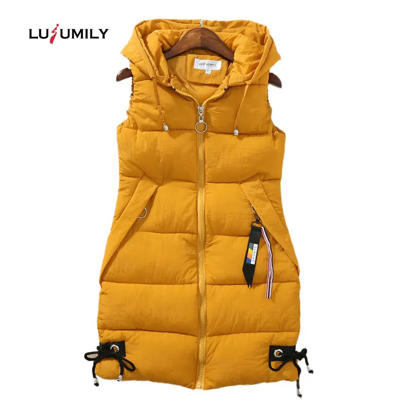 

Lusumily Plus Size 3xl Women Vest Winter Jacket Pocket Hooded Sleeveless Coat Warm Cotton Padded Vest Female Slim Waistcoat