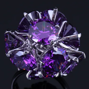 

Marvelous Round Purple Cubic Zirconia Silver Plated Ring V0504