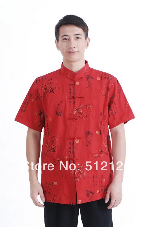 Shanghai Story Man's cotton shirt chinese traditional top male red