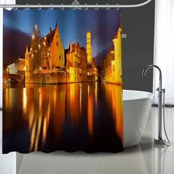 

Custom Belgium Curtains Polyester Bathroom Waterproof Shower Curtain With Plastic Hooks More Size