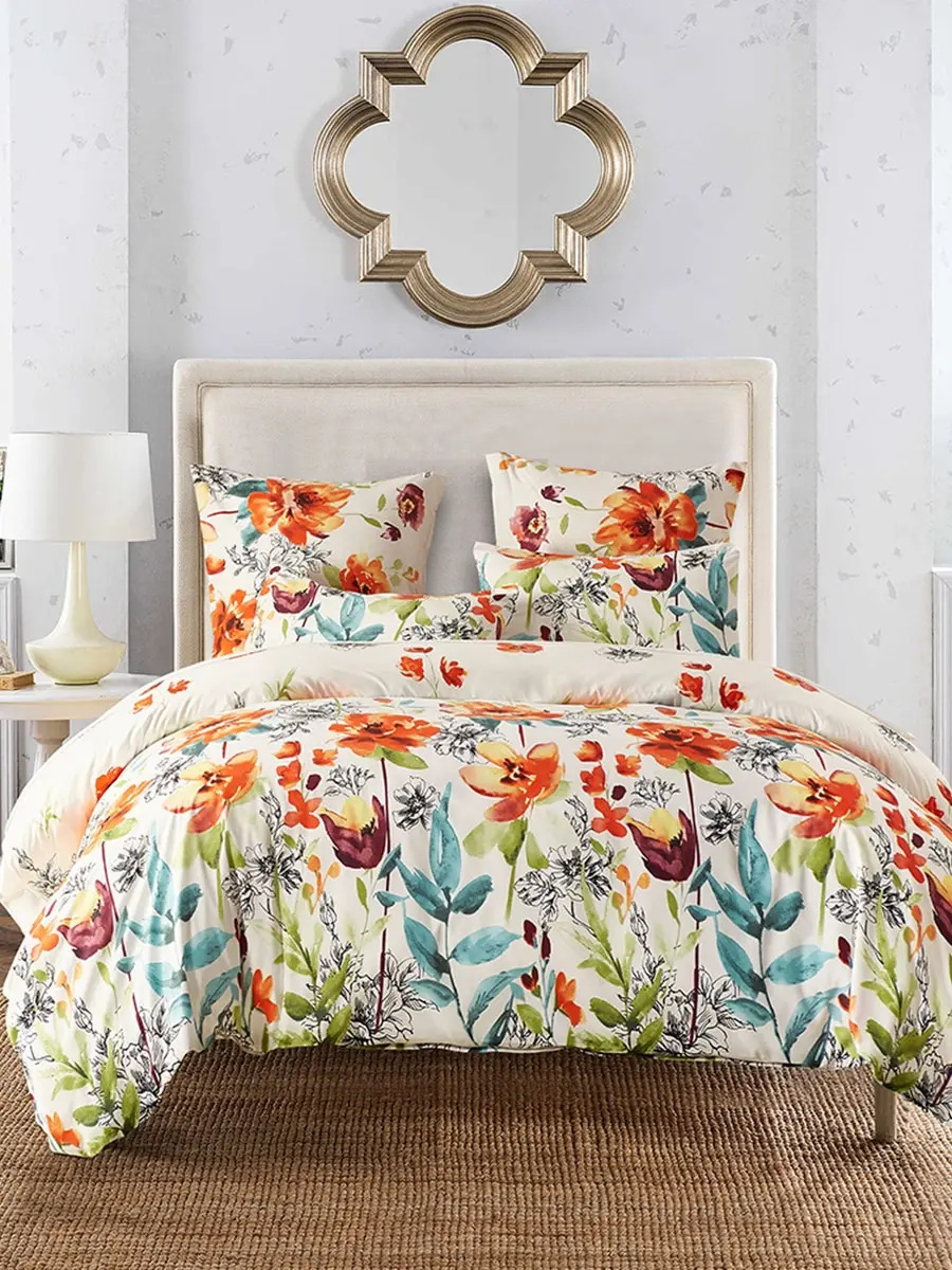 

2/3pcs Colorful Flower Pattern Bedding Set Duvet Cover And Pillowcases Set