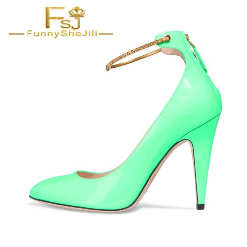 green ankle strap heels