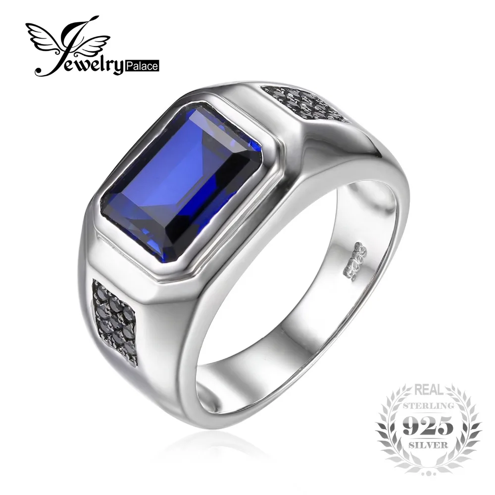 JewelryPalace Men 4.3ct Blue Created Sapphires Natural Black Spinel