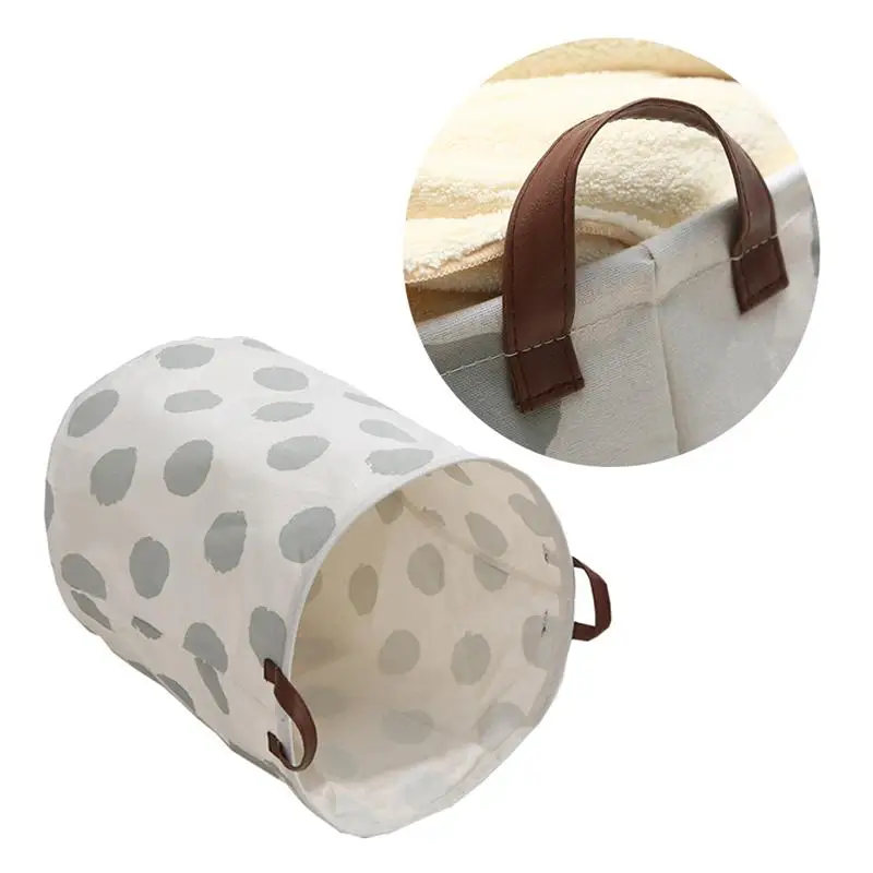 1 Pc Multifunctional Cotton Linen Laundry Basket Circle Printing Large Capacity Dirty Clothes Basket Durable Home Storage
