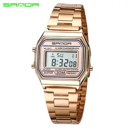 SANDA розовое золото спортивные часы для мужчин часы лучший бренд класса люкс Золотой электронный светодио дный светодиодный цифровой