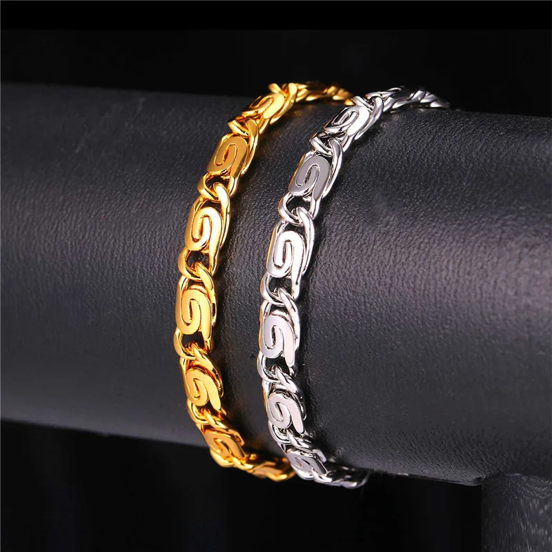 

Kpop Men's High Quality Filled Chunky Bracelets Chains Gold/Silver Color Figaro Men Bracelet Bangles H057