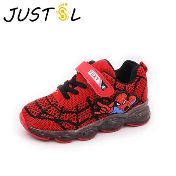 

New Children's Mesh Fashion Sports LED Shoes Boys Girls Breathable Running Shoes kids cartoon Spider Fashion Sneaker Size 21-36