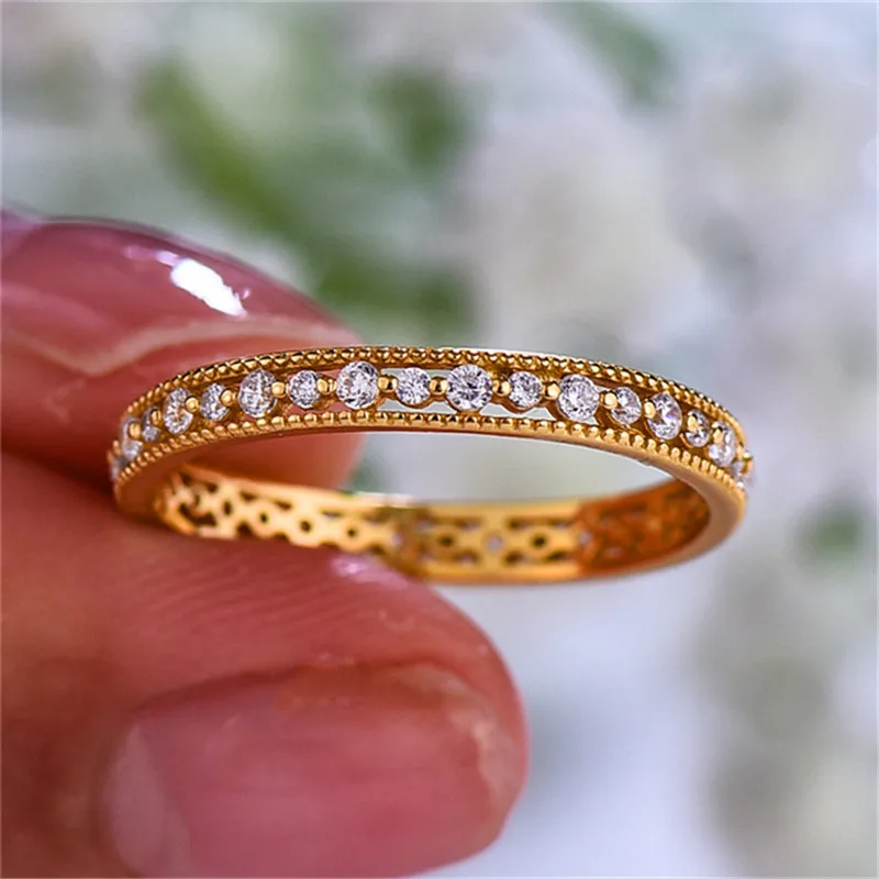 Настоящее Серебро s925 пробы, складывающиеся кольца для женщин, маленькие циркониевые белые Кристальные минималистичные тонкие кольца, женские свадебные ювелирные украшения - Цвет камня: Yellow Gold Ring