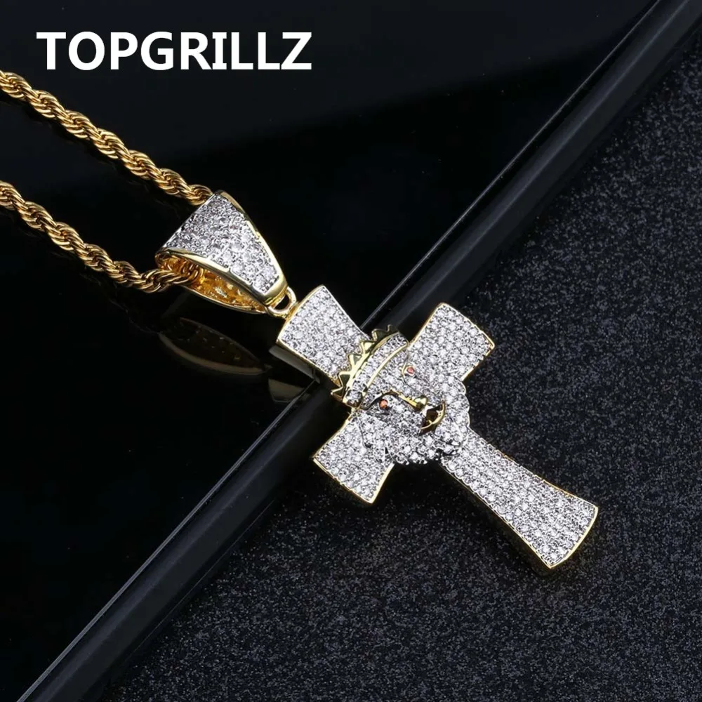 Ожерелье TOPGRILLZ с подвеской в виде головы льва золотого цвета кубическим