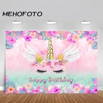 

MEHOFOTO Unicorn Backdrop Pink Purple Flower Unicorn Photo Background Unicorn Themed Party Banner Photography Backdrops