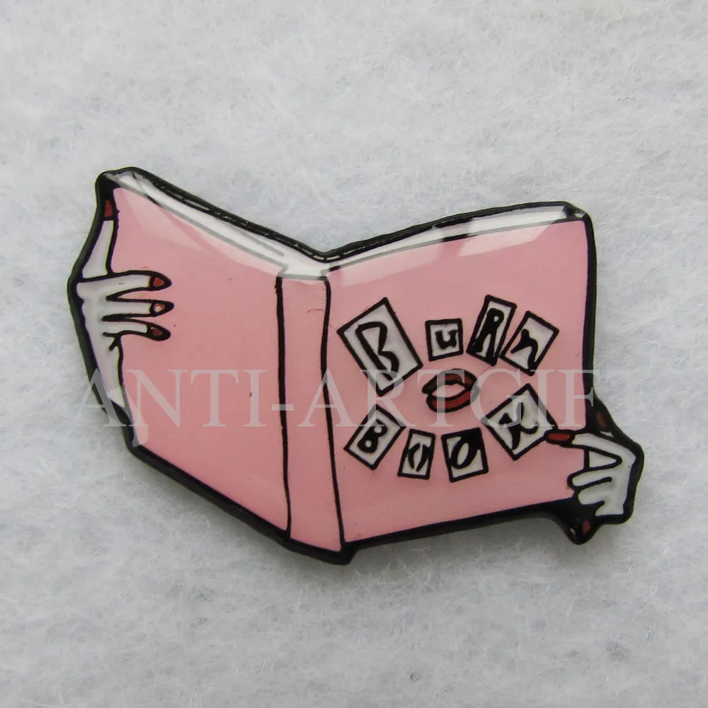 

Custom Enamel pins Pink Soft Enamel hand design emblem women lipstick book 25.4mm No MOQ Black Dye Metal