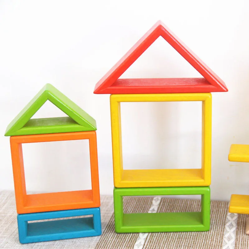 32 шт геометрические сборные блоки деревянная Коробка Набор радужных строительных блоков деревянные игрушки для детей Монтессори развивающие игрушки подарок