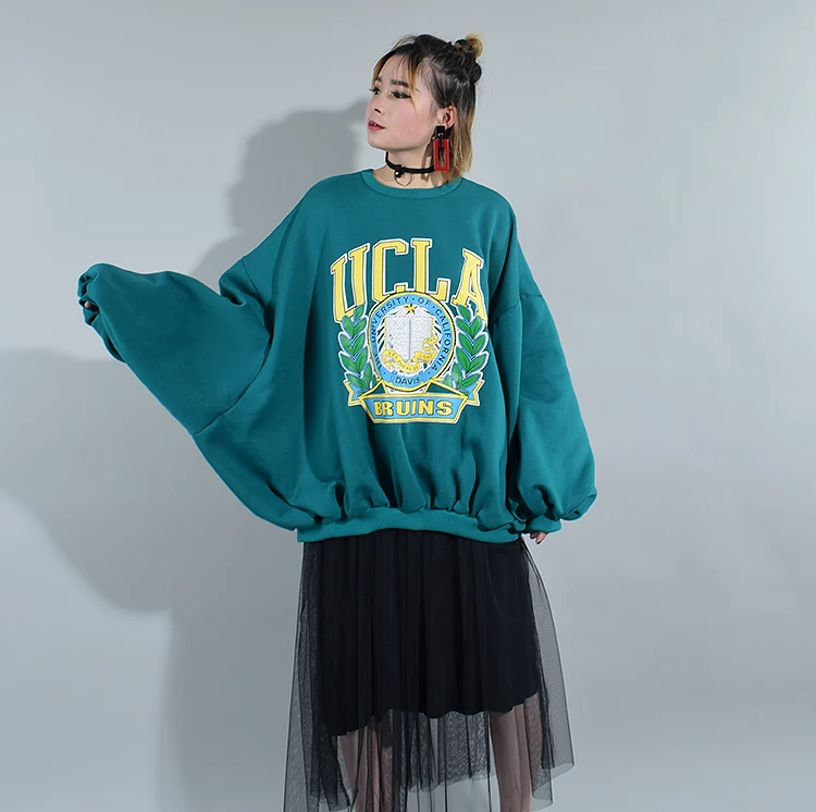 [XITAO] New 2017 Autumn Europe Women Lantern Sleeve Letter Print Loose