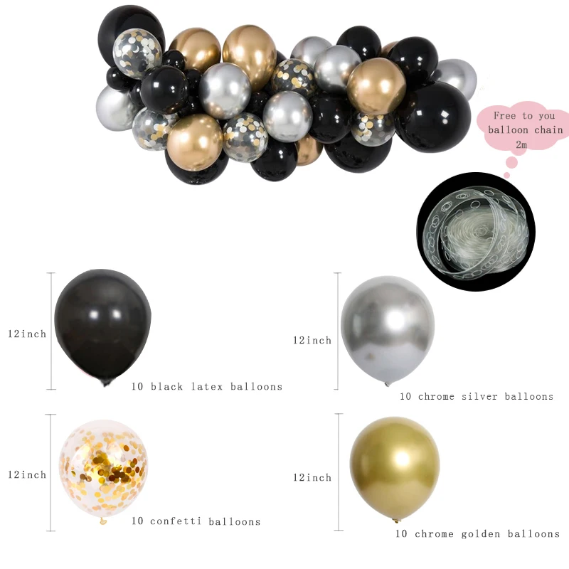 Set 3 Black Gold Silver Balloon Cloud
