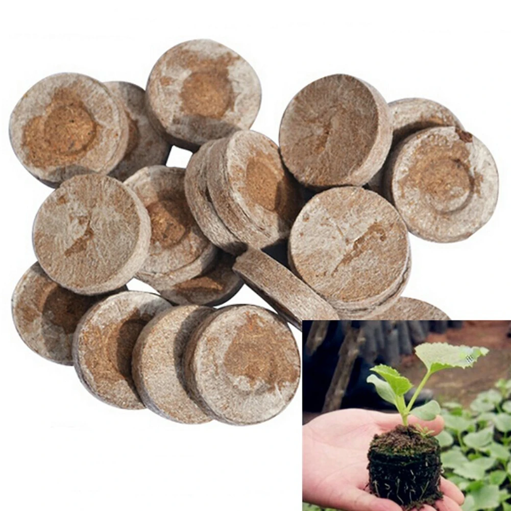 

100 pcs/set Plant Fiber Seedling Tray Nutrition Block Compression Biodegradable Peat Block Medium Packing Nursery Block