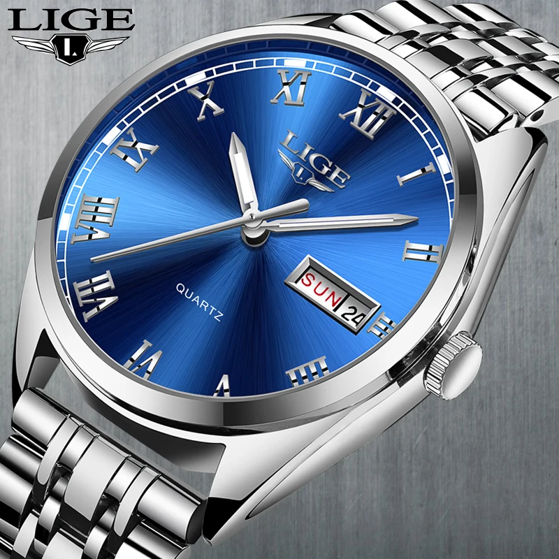 

LIGE New Mens Watch Top Brand Luxury Mens Fashion Sports Watches Mens Stainless Steel Waterproof Watch Wuartz Clock Relogio+Box