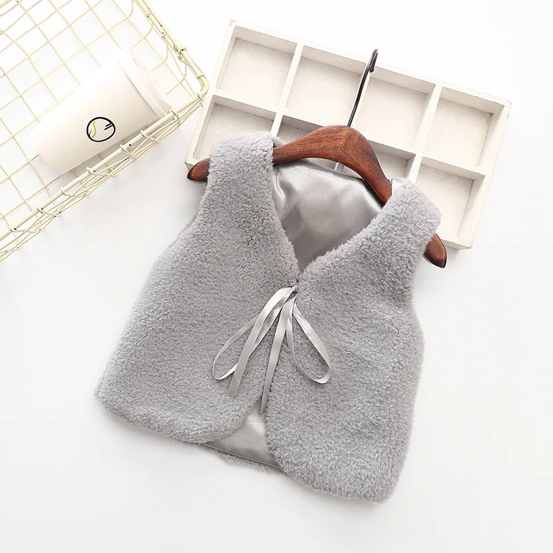 

Autumn Winter Faux Fur Girls Vests & Waistcoats Knitted Girl Outerwear Baby Girl Winter Clothes Sleeveless Baby Vests