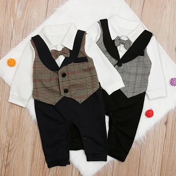 

Handsome Baby Rompers 2019 Newborn 4-24M Gentleman Clothing Set Infant Bow Tie Costume Cotton Baby Jumpsuit Baby Boys Clothes